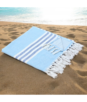 Sky - Cotton Hammam Beach Towel with reversible Toweling