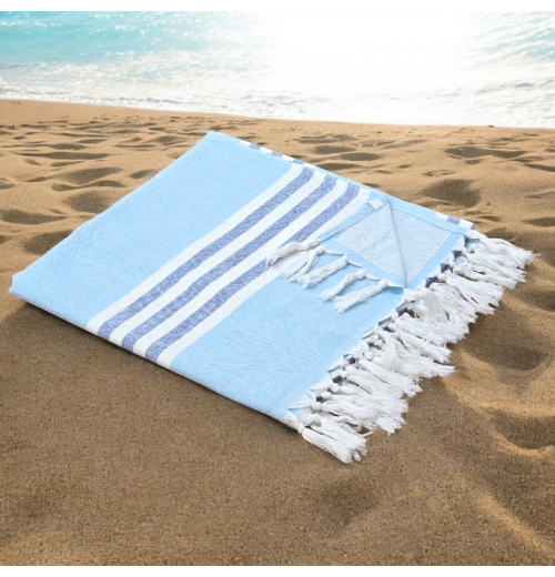 Sky - Cotton Hammam Beach Towel with reversible Toweling