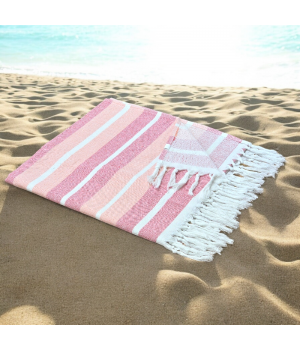 Pastel Pink Stripe - Cotton Hammam Beach Towel with reversible Toweling