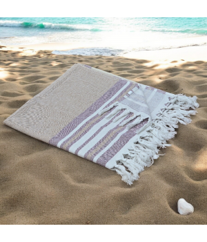 Sand - Cotton Hammam Beach Towel with reversible Toweling